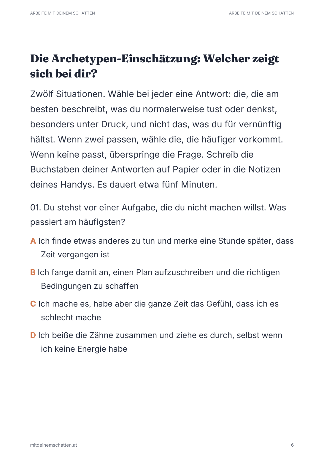 Eine Seite aus dem Buch: Der Archetypen-Test